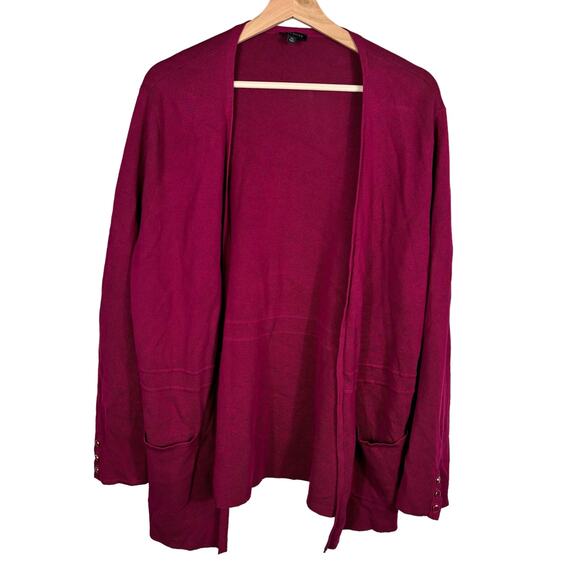 Talbots Cardigan Womens Size XL Burgundy Knitted Button Sleeve Open Front Comfy - Picture 1 of 10